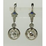A pair of substantial Art Deco Chinese influence Earrings the diamond drops are estimated approx 1.
