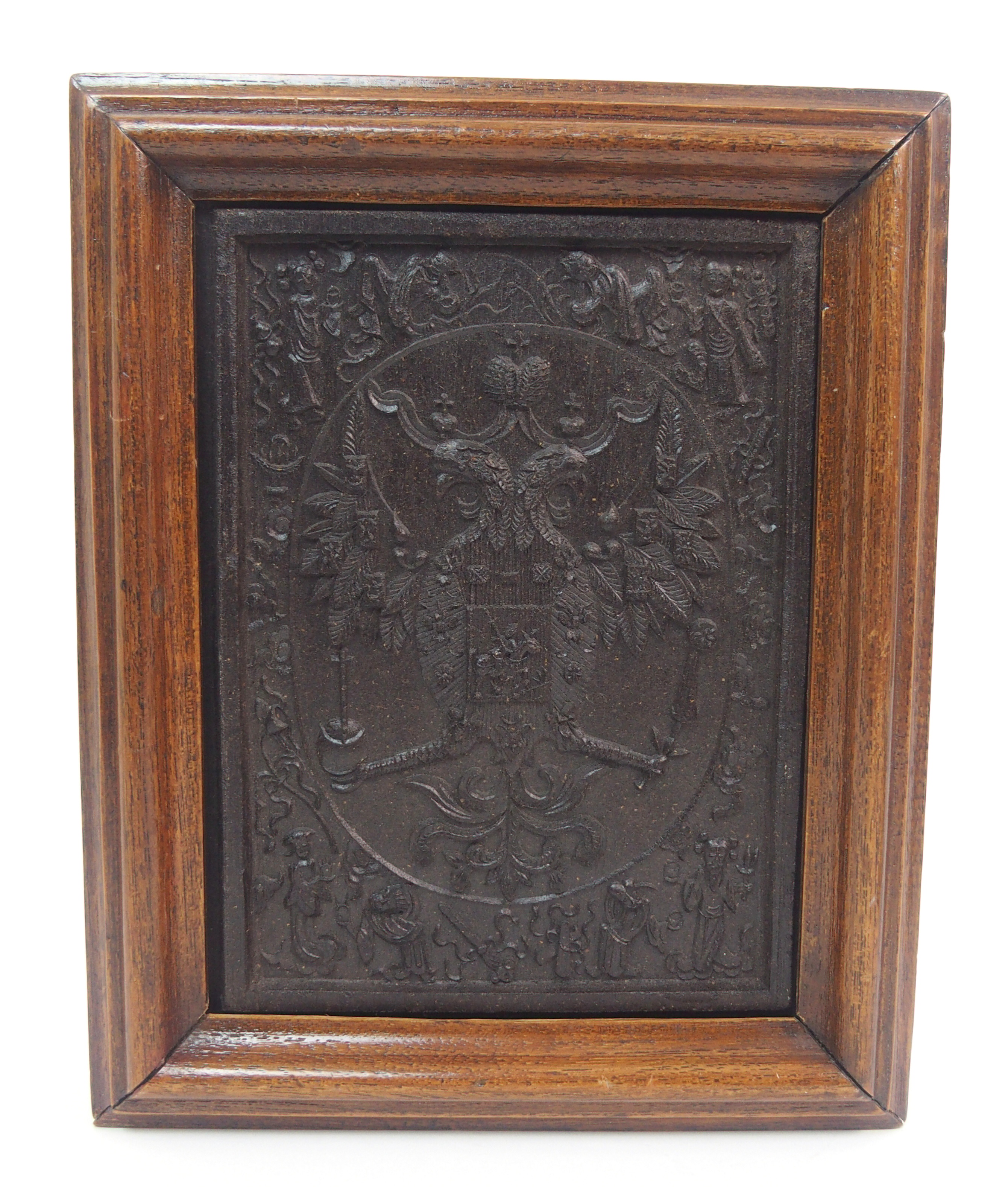 A Chinese tea block moulded with Austro-Hungarian emblem surrounded by Orientals, 21 x 16cm and an - Image 2 of 10