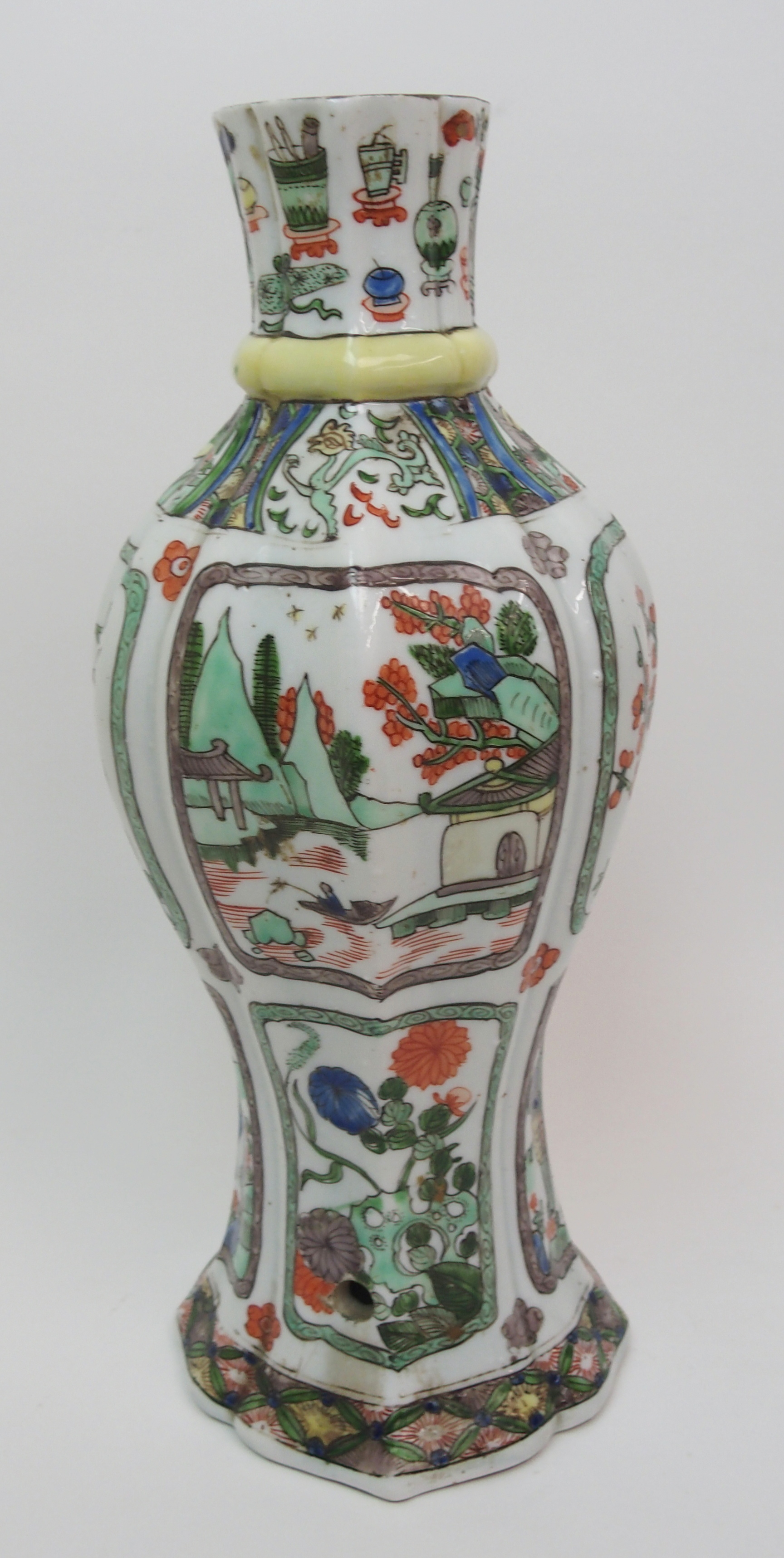 A Chinese famille verte lobed octagonal vase painted with animals, birds and foliage, 29cm high, - Image 7 of 10