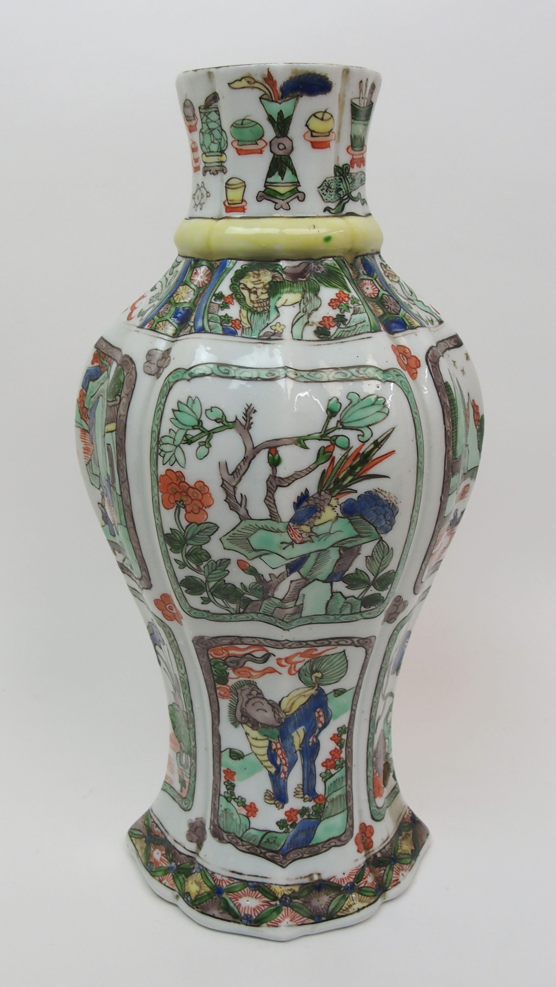 A Chinese famille verte lobed octagonal vase painted with animals, birds and foliage, 29cm high, - Image 8 of 10