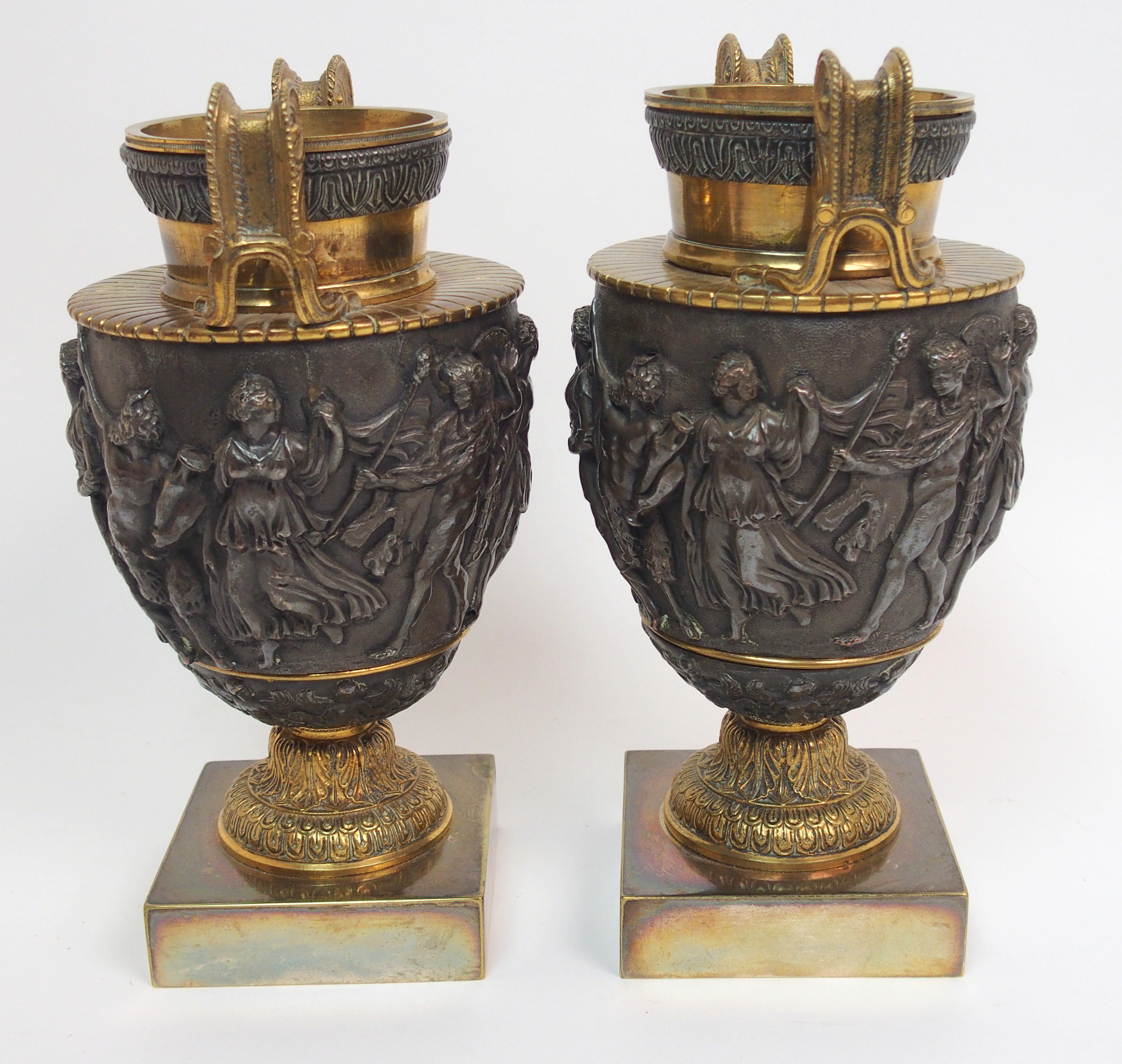 A pair of late 19th century bronzed and gilded metal copies of the Townley Vase originally from - Image 8 of 10