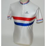 A white, red and blue British National Championship jersey won by Graeme Obree