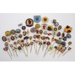 A collection of football enamel lapel badges including English and Scottish League, European
