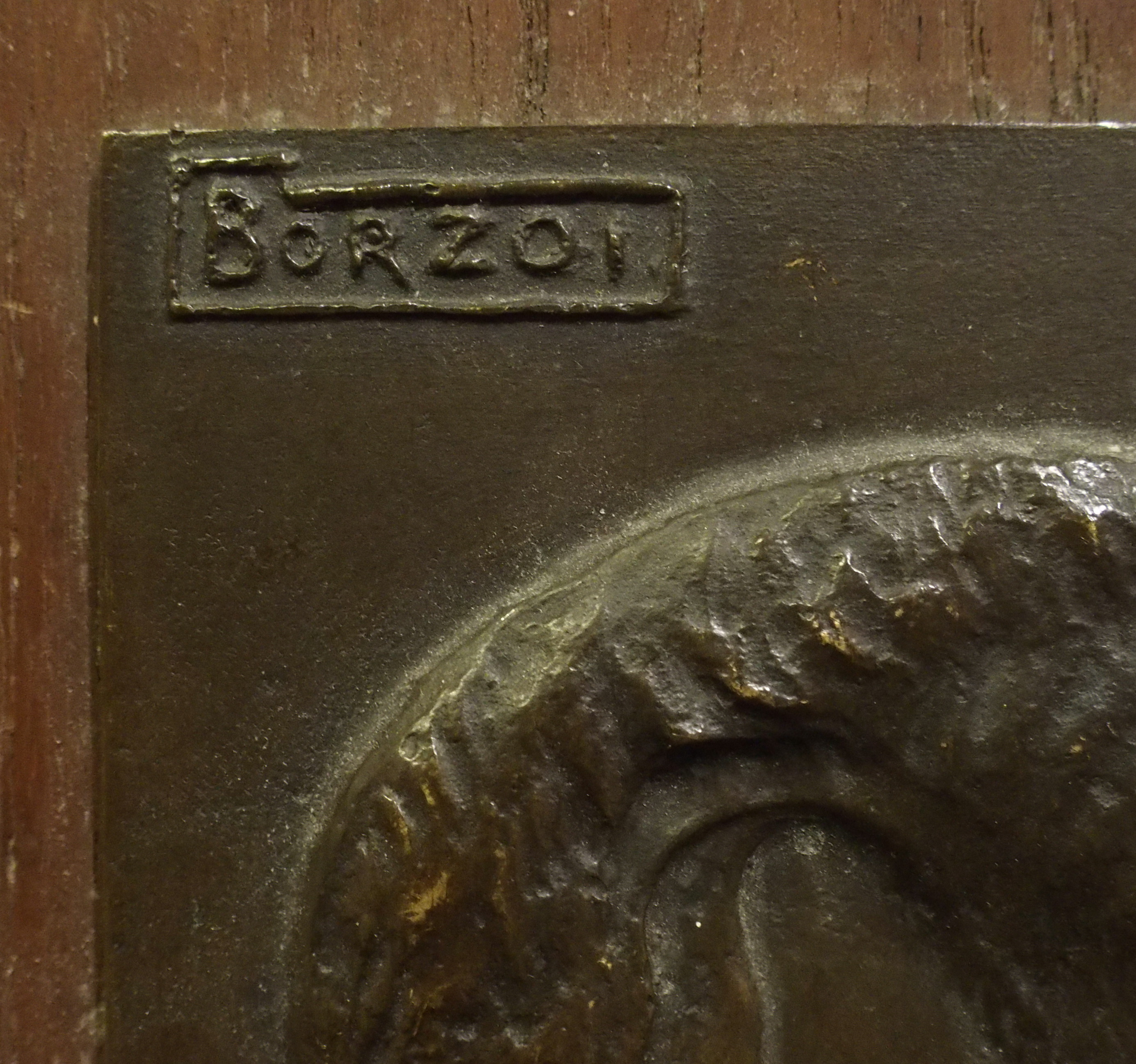 •BENNO SCHOTZ RSA, LLD Hon, FRIAS (Estonian/Scottish 1891 - 1984) BORZOI Bronze relief plaque, - Image 3 of 6