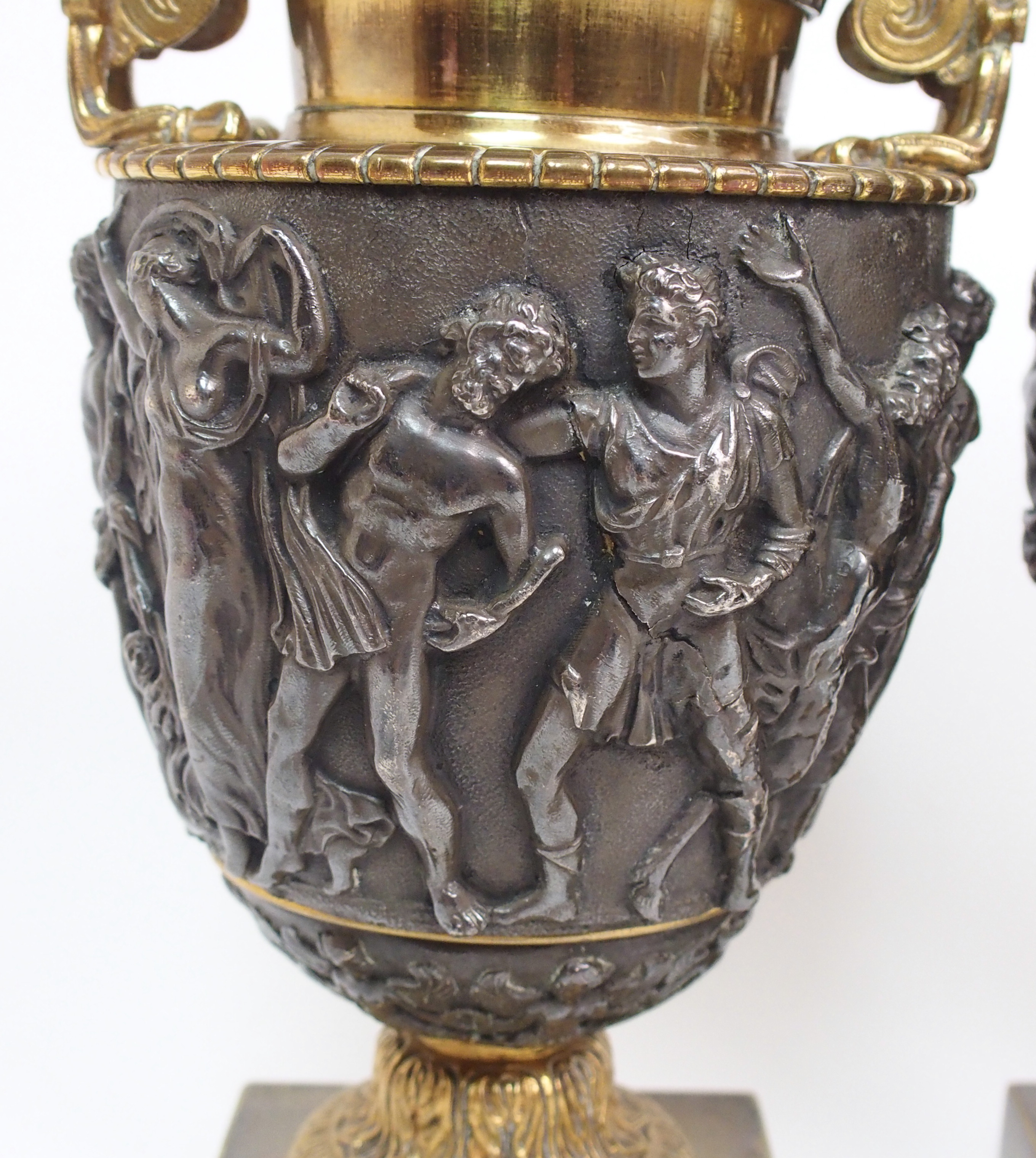 A pair of late 19th century bronzed and gilded metal copies of the Townley Vase originally from - Image 3 of 10