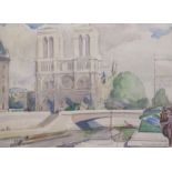 •ALEXANDER GRAHAM MUNRO RSW (Scottish 1903 - 1985) NOTRE DAME Watercolour and charcoal, signed and