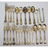 A mixed lot of silver cutlery by various makers, Joslah Williams &Co., London 1887, J & J Maxfield