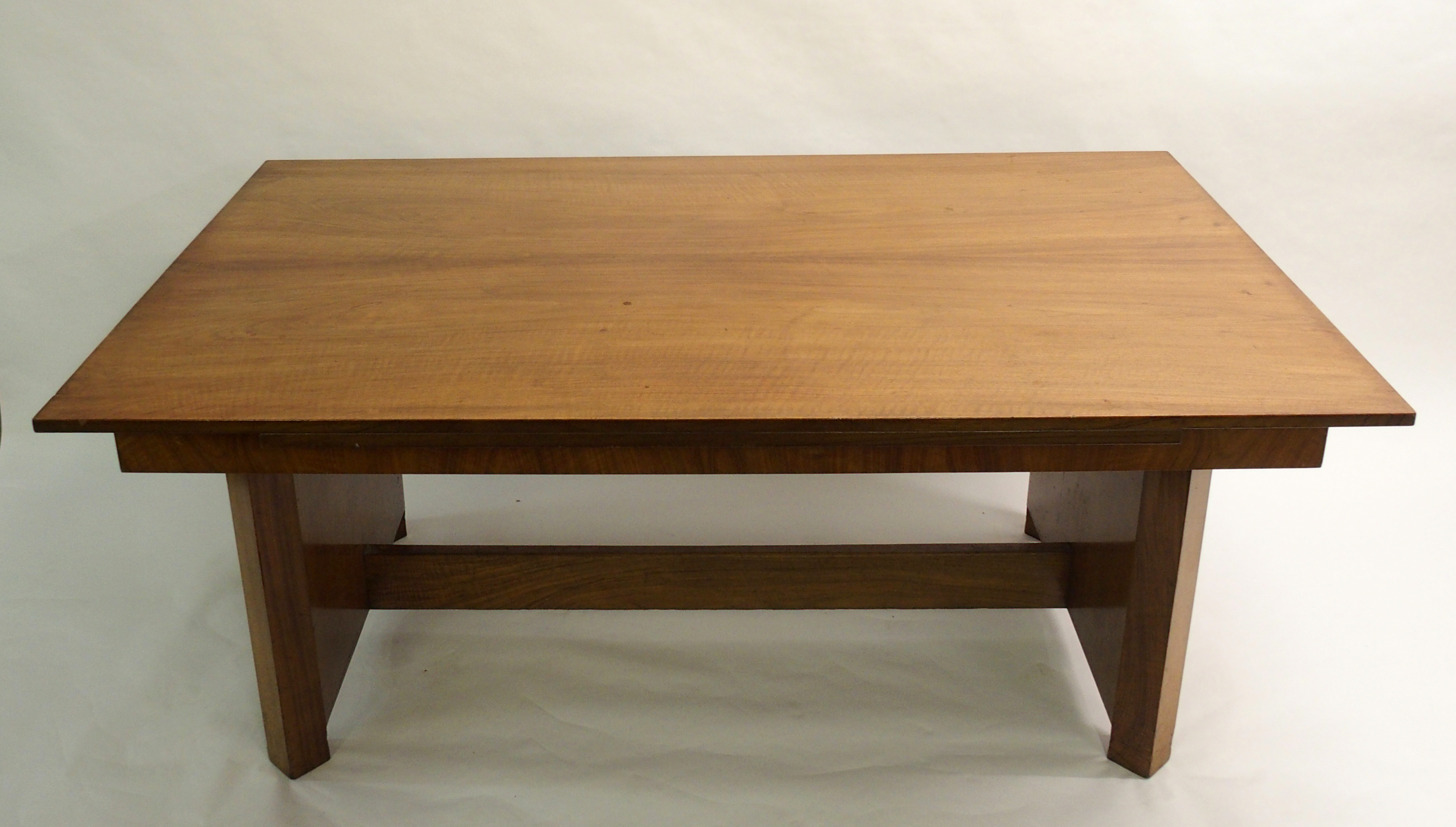 An Art Deco walnut dining suite comprising; extending dining table, 77 x 243 x 114cm, eight walnut - Image 4 of 10
