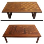 A 20th Century rosewood checkerboard coffee table in the style of France & Co 43xm x 133cm x 71cm