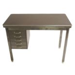 A 20th Century steel industrial office desk with five drawers, 71cm x 96cm x 51cm