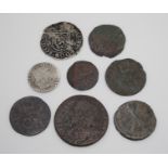 James VI 1567 - 1625 Quarter thistle-merk, poor James VI 1567 - 1625 billon hardhead, worn Charles I