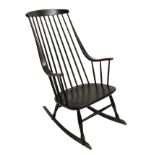 A Nesto, Sweden black spindleback rocking chair 111cm high