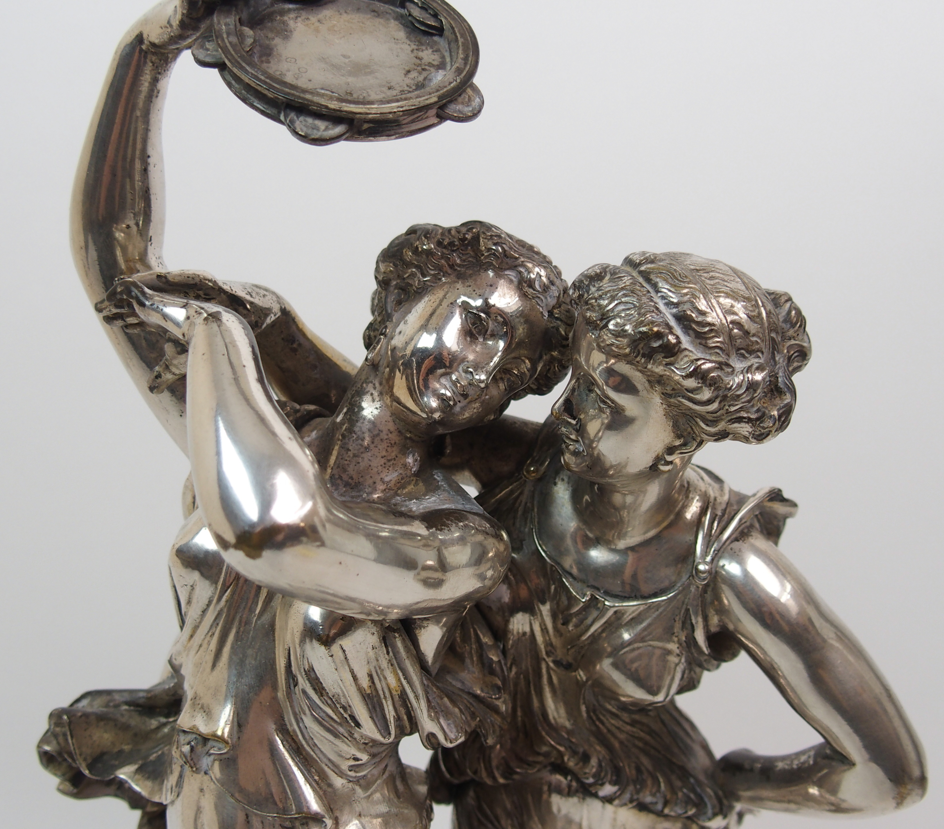 Henry Etienne Dumaige (French 1830-1888). A silvered bronze figure group modelled as two Classical - Image 2 of 10