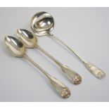 A pair of silver basting spoons by Jonathan Hayne, London 1831, 30cm long of fiddle pattern with