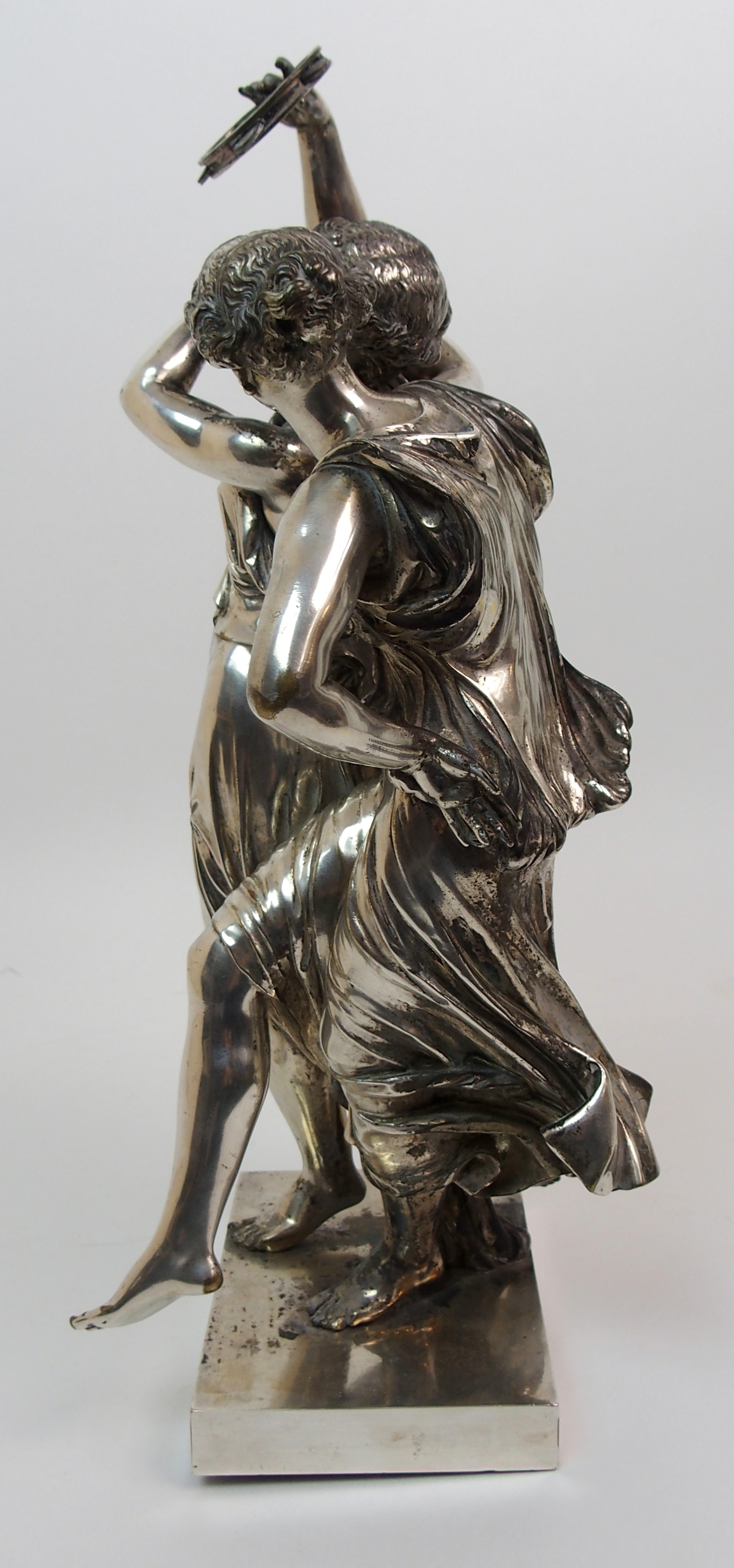 Henry Etienne Dumaige (French 1830-1888). A silvered bronze figure group modelled as two Classical - Image 9 of 10