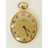 An 18ct yellow gold Baume & Mercier pendant watch with gold coloured dial, black Arabic numerals and