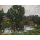 JAMES WHITELAW HAMILTON RSA, RSW (Scottish 1860 - 1932) PADDLING IN THE RIVER Oil on panel,