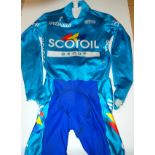 A turquoise and blue skin cycling suit worn by Graeme Obree in 1996