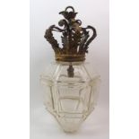 A 20th century hall light the gilded crown top with clear glass facet cut tapering shade, 50cm long