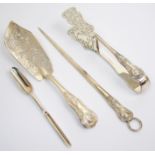 A pair of silver asparagus tongs no makers marks, London 1874, struck in the Kings pattern with