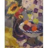 •SHEILA MACNAB MACMILLAN PAI (Scottish b. 1928) FRUIT AND FLOWERS Oil on canvas, signed, 25.5 x 20.
