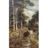 JOSEPH DENOVAN ADAM JNR. (Scottish 1879 - 1931) DRIVING THE HERD BY A STREAM Oil on canvas,