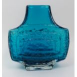 A Geoffrey Baxter for Whitefriars TV vase in kingfisher colourway, pattern number 9677, 17cm high