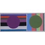 •CHARLES DENIS PULSFORD ARSA (Scottish 1912 - 1989) MAUVE AND GREEN CIRCLES Gouache, 10 x 25.5cm (