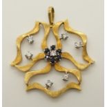 An 18ct gold sapphire and diamond retro pendant estimated approx diamond content 0.40cts, with