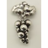 A silver Georg Jensen Moonlight grapes brooch designed by Harald Nielsen, with full Jensen marks and