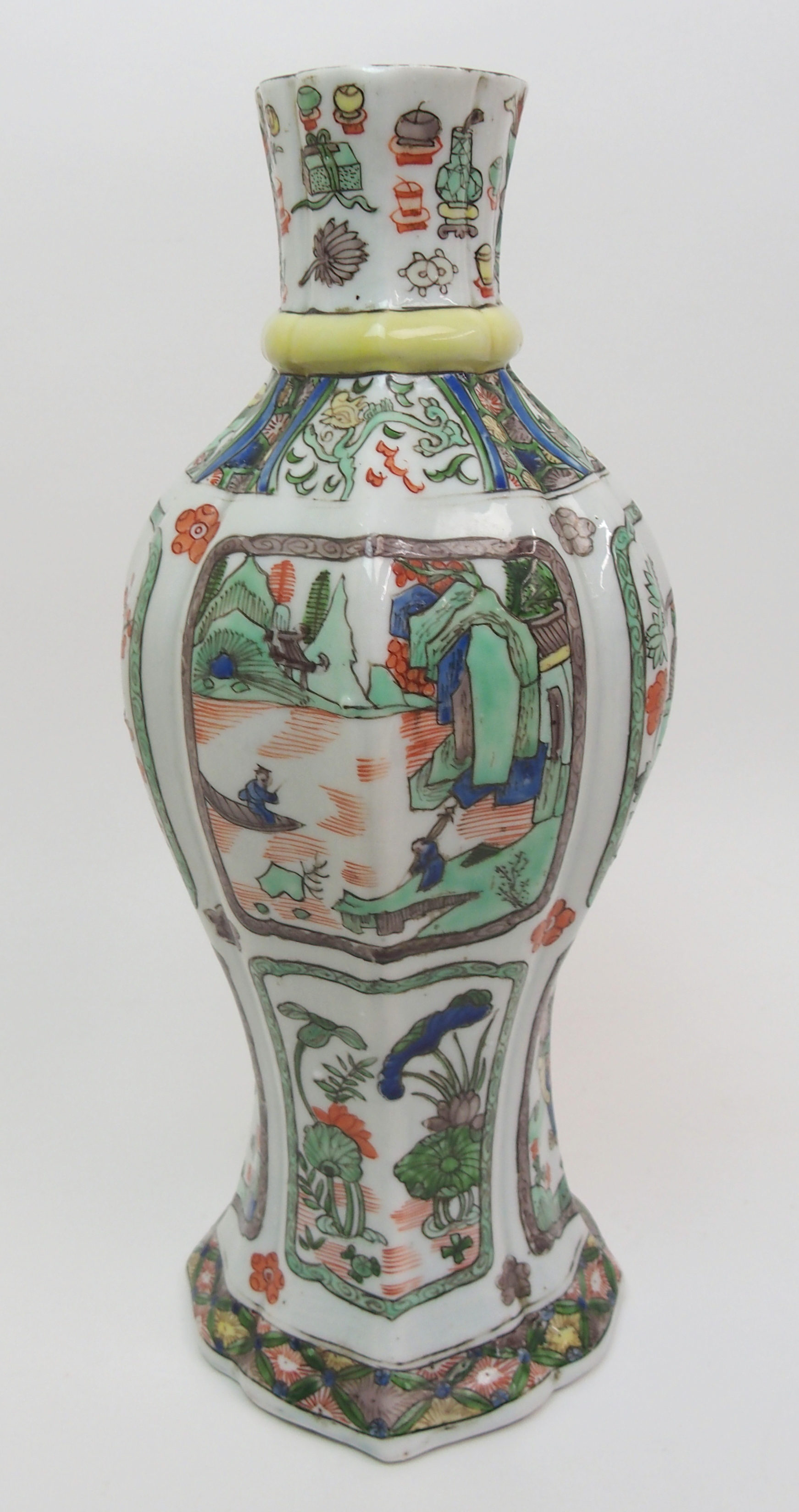 A Chinese famille verte lobed octagonal vase painted with animals, birds and foliage, 29cm high, - Image 9 of 10