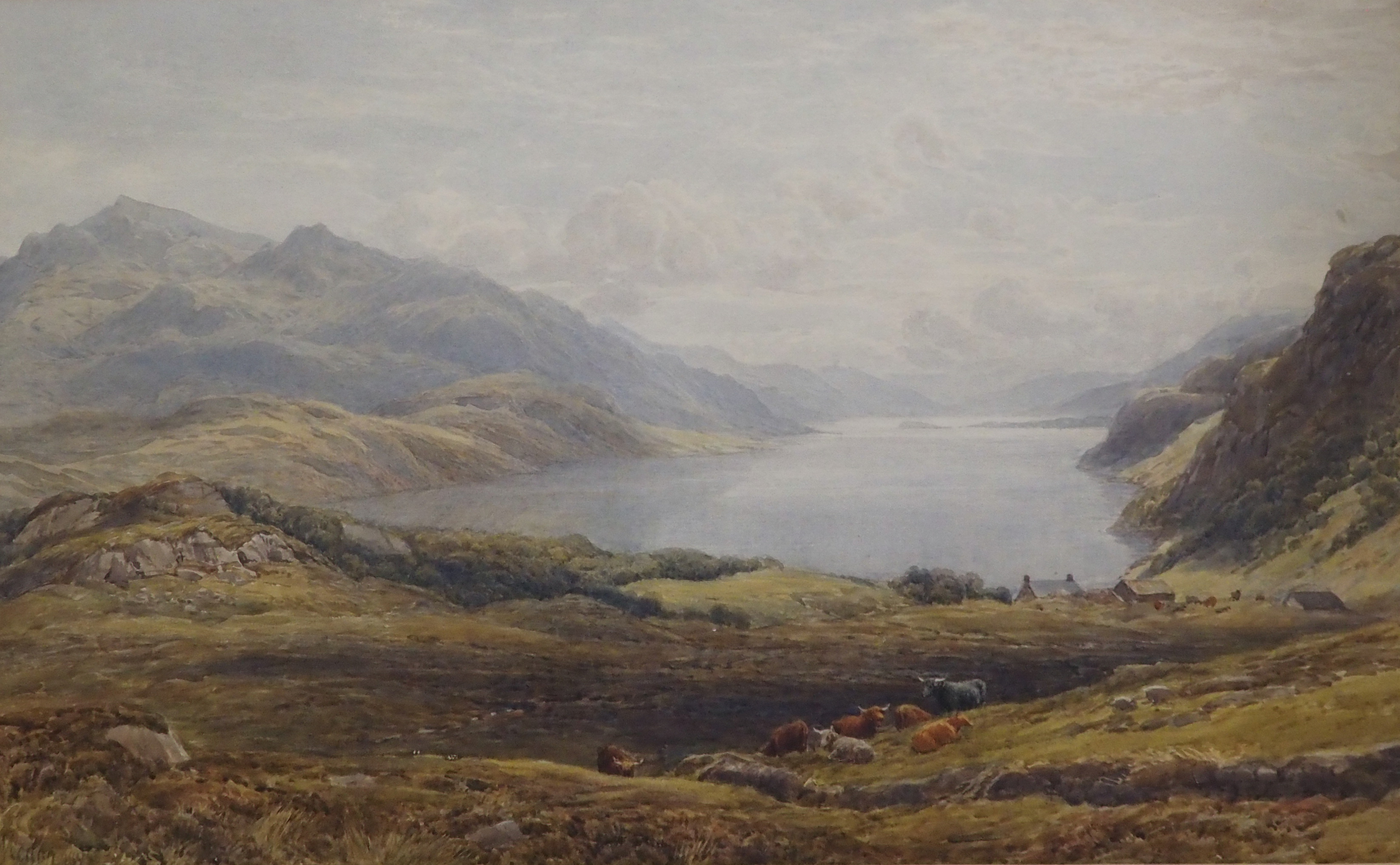 AUGUSTUS WALFORD WEEDON RI, RBA (British 1838 - 1908) HIGHLAND CATTLE BEFORE A LOCH Watercolour,