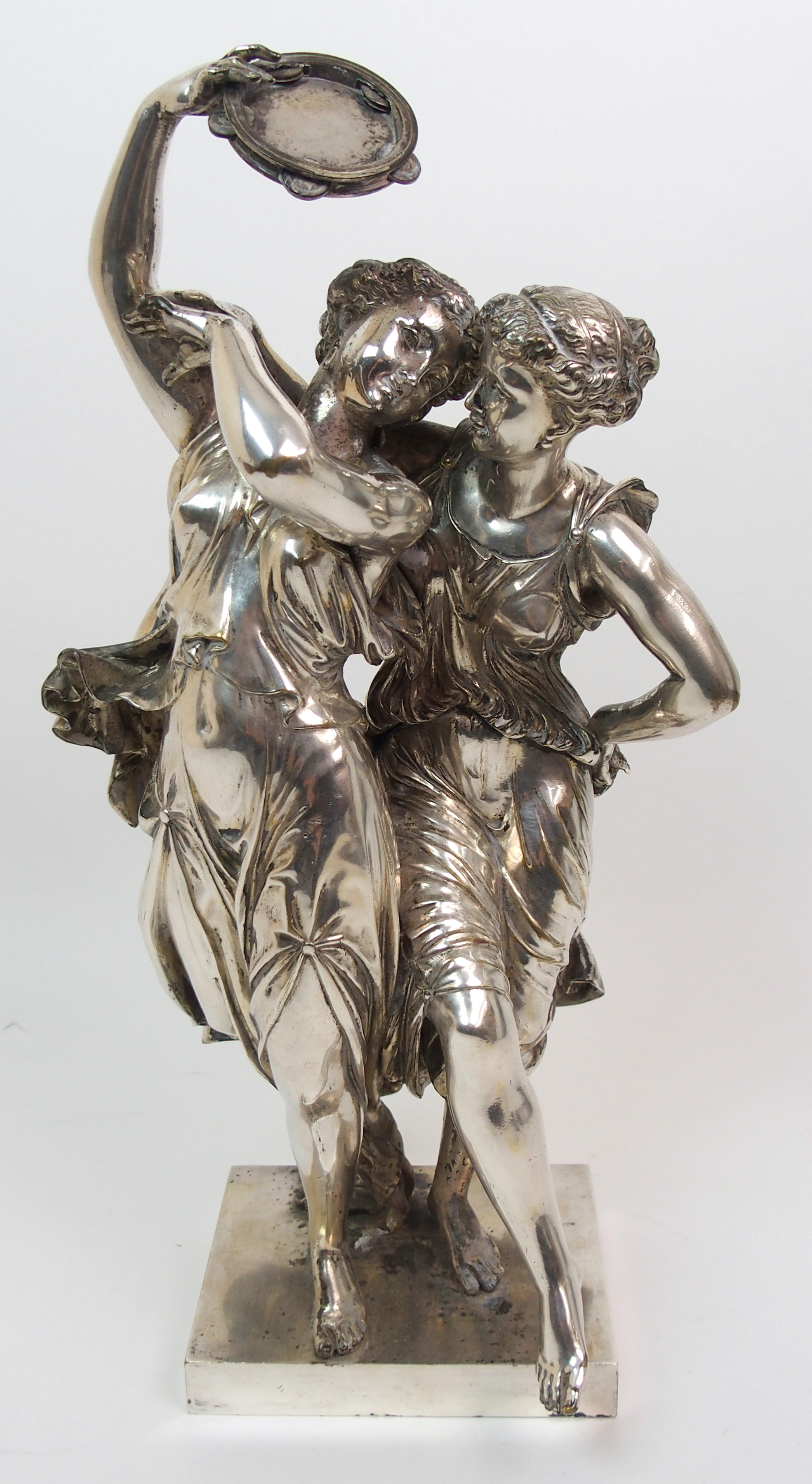 Henry Etienne Dumaige (French 1830-1888). A silvered bronze figure group modelled as two Classical