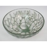 Rene Lalique (French, 1860-1945) 'Gui' (Mistletoe) bowl the clear bowl with deep green staining,