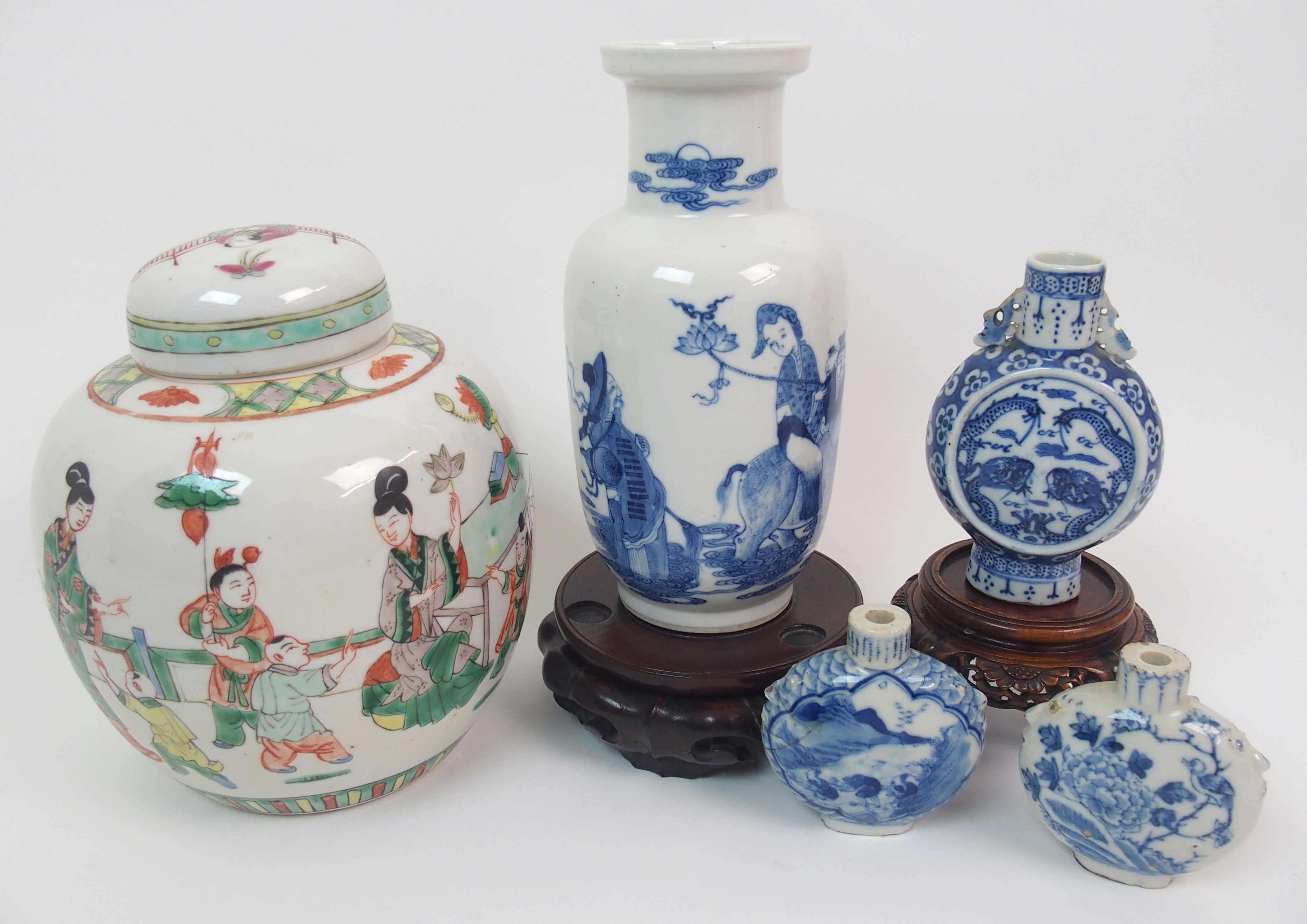 A Chinese blue and white baluster vase painted with a figure riding on an oxen with followers,