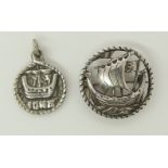 Two silver Alexander Ritchie items a longship brooch, diameter approx 25mm, stamped A.R Iona, ICA