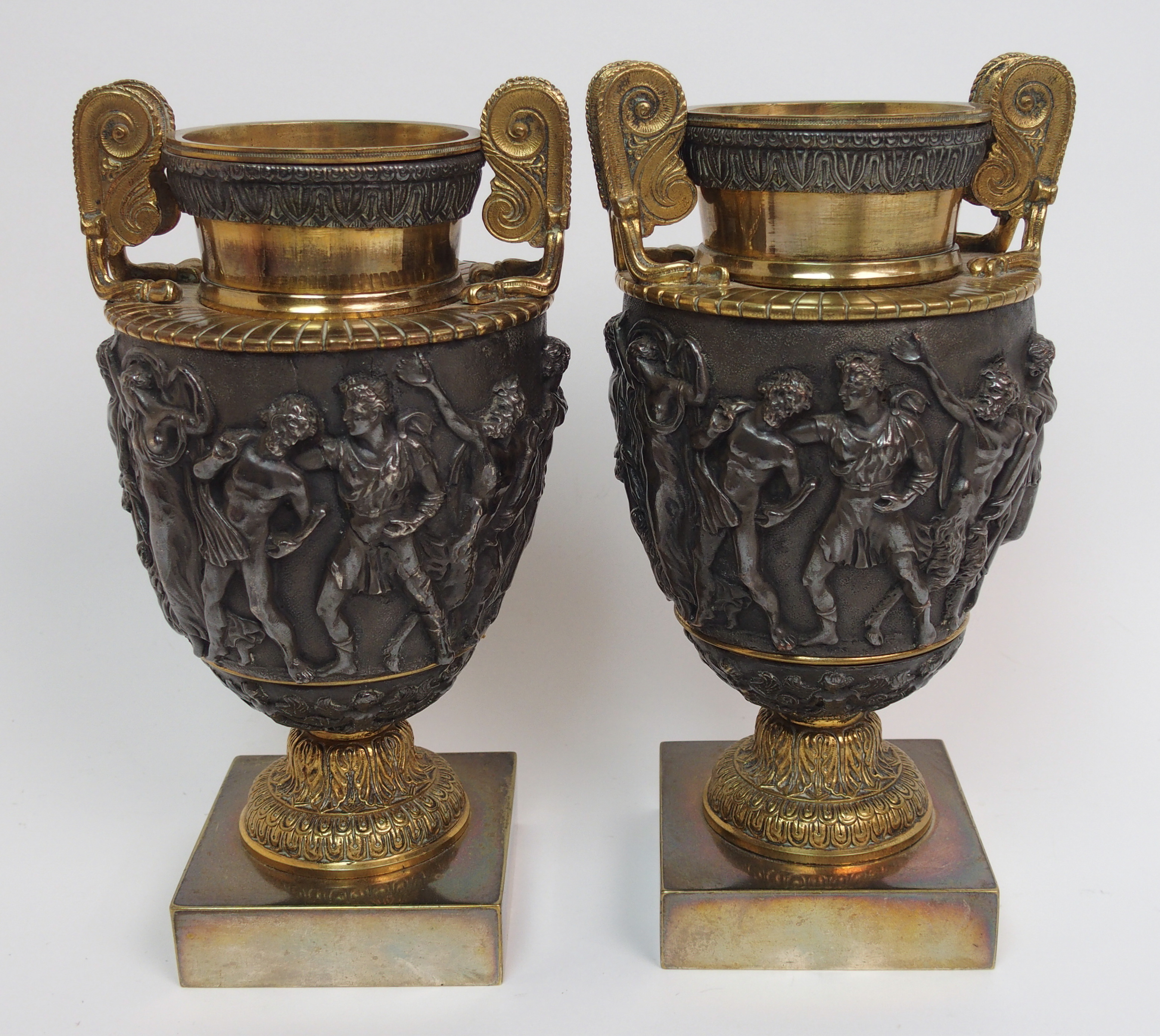 A pair of late 19th century bronzed and gilded metal copies of the Townley Vase originally from