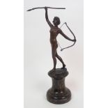 Franz Iffland (German, 1862-1935) A bronze of Diana the Huntress modelled standing with a spear in