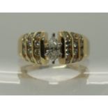 A 14ct gold marquis and brilliant cut diamond ring the marquis diamond is estimated approx 0.27cts
