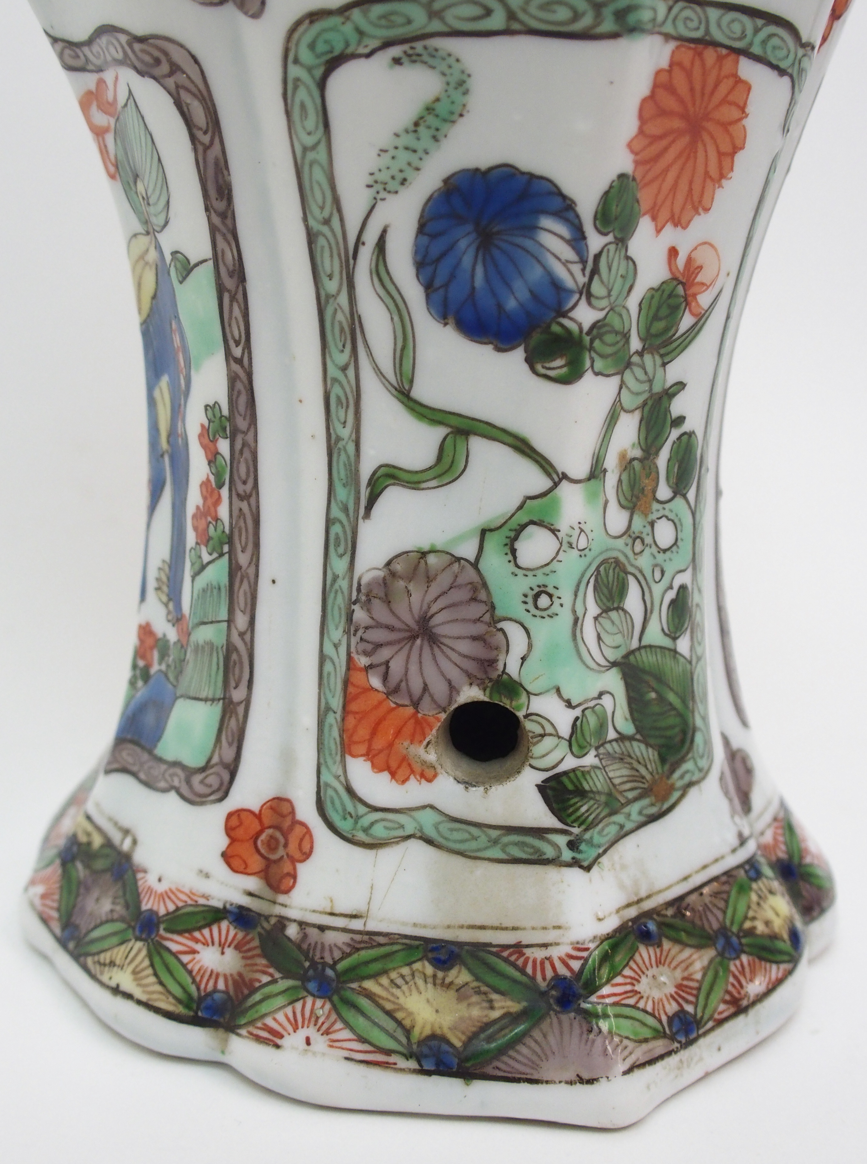 A Chinese famille verte lobed octagonal vase painted with animals, birds and foliage, 29cm high, - Image 6 of 10