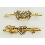 A 9ct gold Royal Navy Sweetheart brooch set with split pearls, dimensions 5cm x 1.5cm, weight 5.2gms