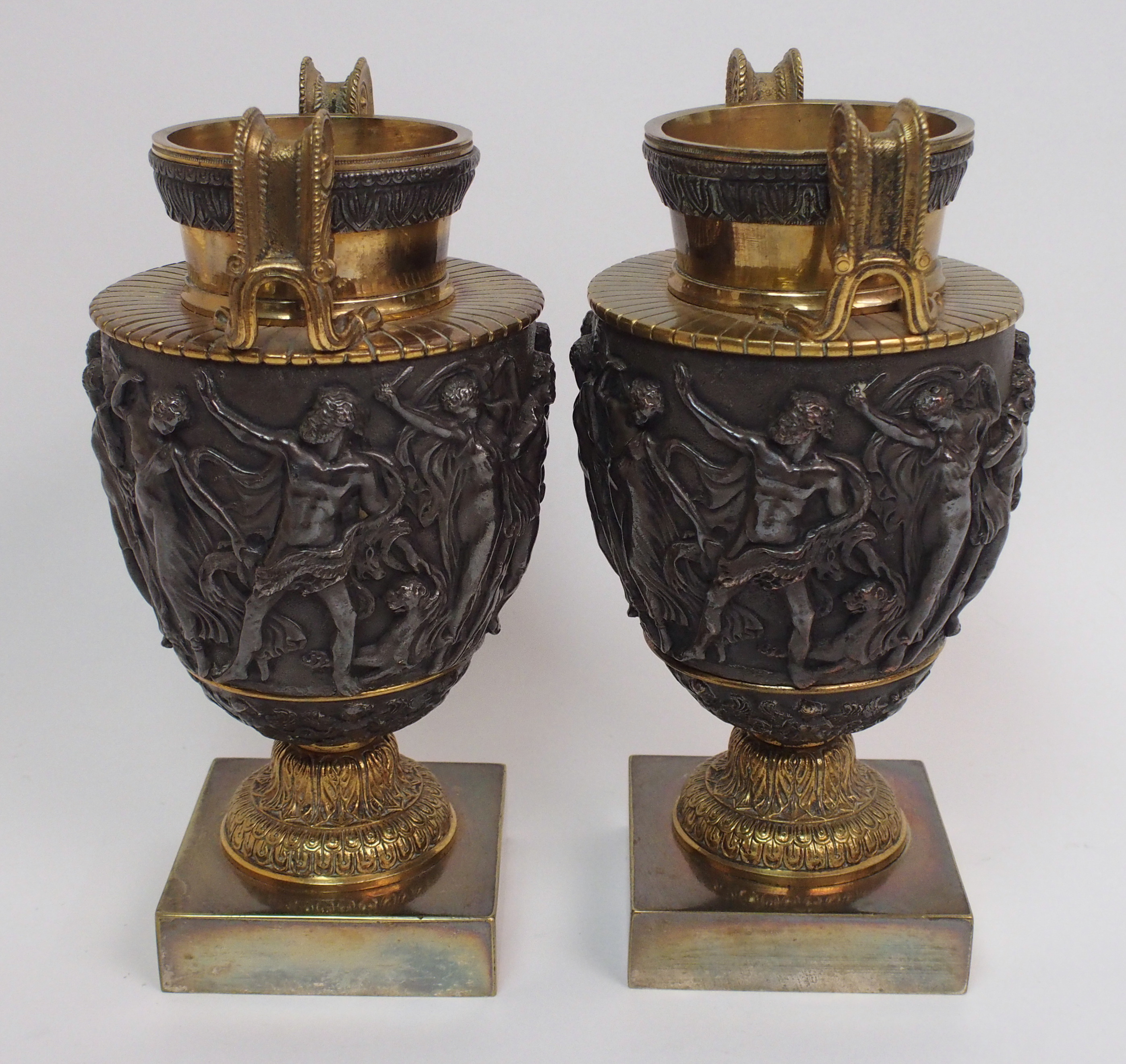 A pair of late 19th century bronzed and gilded metal copies of the Townley Vase originally from - Image 5 of 10