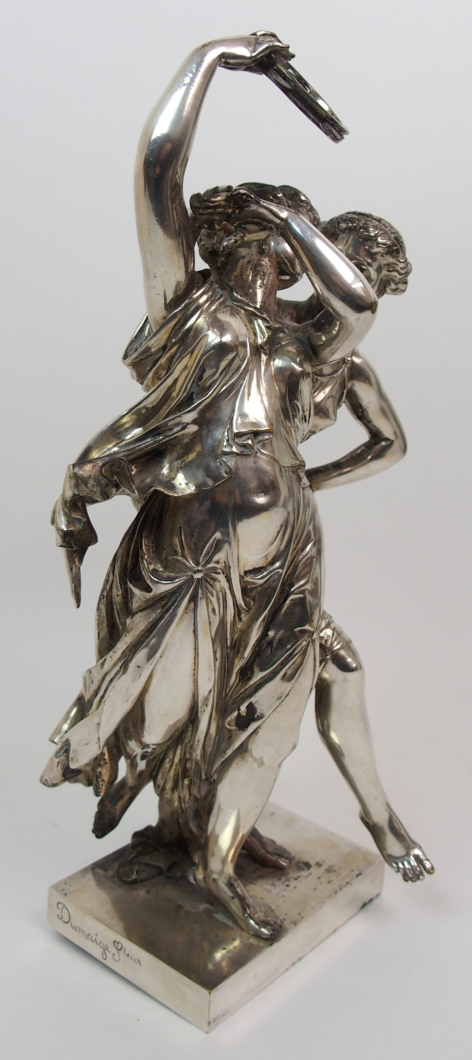 Henry Etienne Dumaige (French 1830-1888). A silvered bronze figure group modelled as two Classical - Image 4 of 10