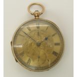 A 9ct gold large open face John Forrest pocket watch with gold coloured dial black Roman numerals,