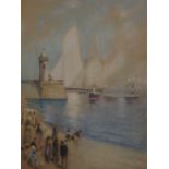 SCOTTISH SCHOOL (19th/20th century) WATCHING THE YACHTS RETURN Pastel, gouache and watercolour,