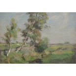 JAMES ALICK RIDDEL RSW (Scottish 1857 - 1928) BIRCH TREES IN A PASTORAL LANDSCAPE Oil on canvas laid