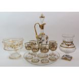 A Continental Art Nouveau glass drinks set on tray the decanter jug with painted stylised floral
