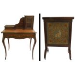A French rosewood and inlaid, gilt metal mounted writing desk with glazed superstructure flanked