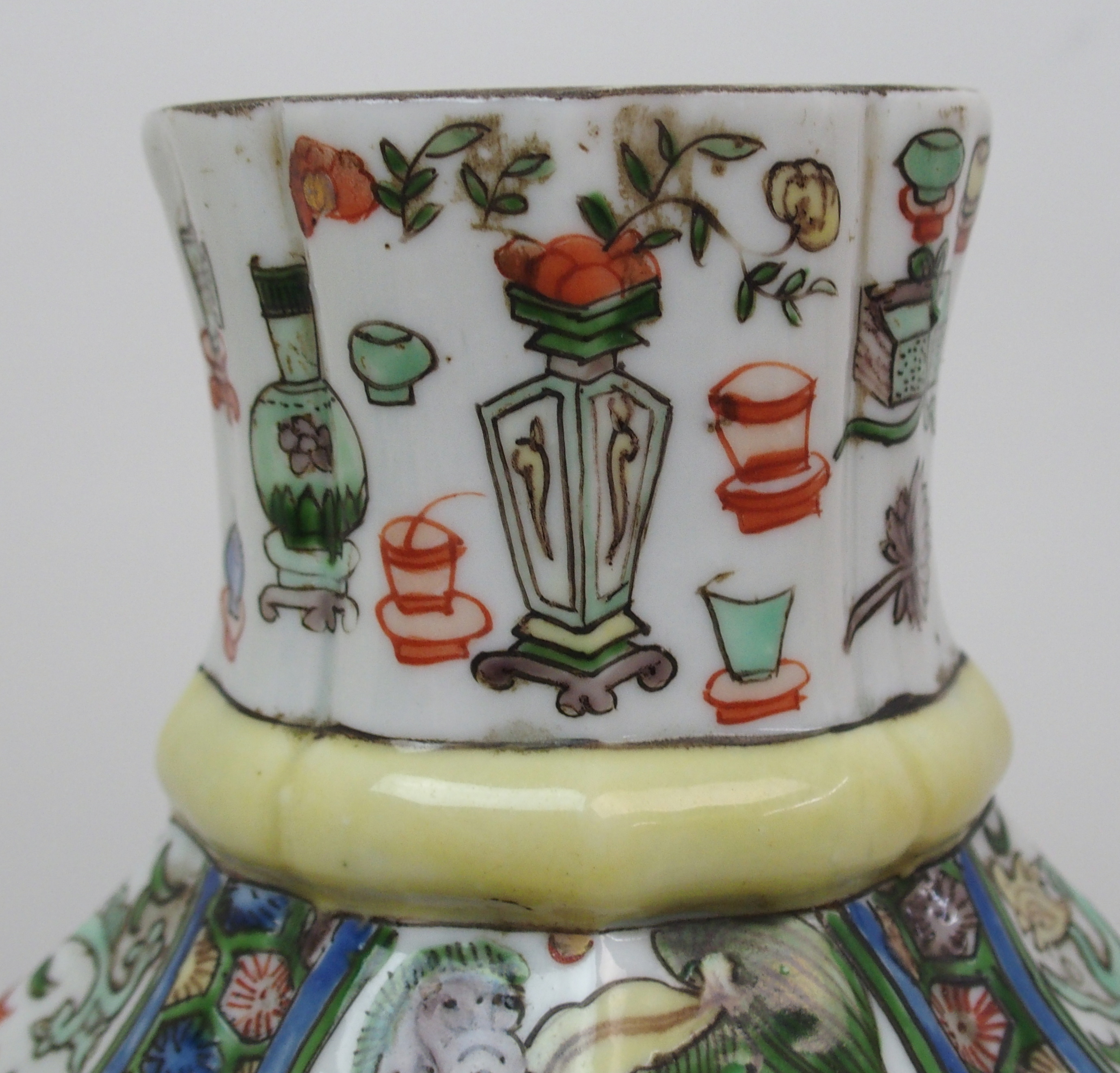 A Chinese famille verte lobed octagonal vase painted with animals, birds and foliage, 29cm high, - Image 3 of 10