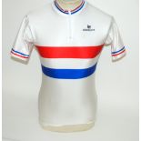 A white, red and blue British National Championship jersey won by Graeme Obree